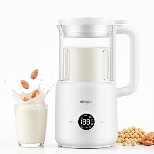 olayks Nut Milk Maker Machine, 20oz Automatic Soy Milk Maker with 12 Blades for Homemade Soy, Oat, Almond, Plant Based Milk and Non Dairy Beverages, Delay Start/Self